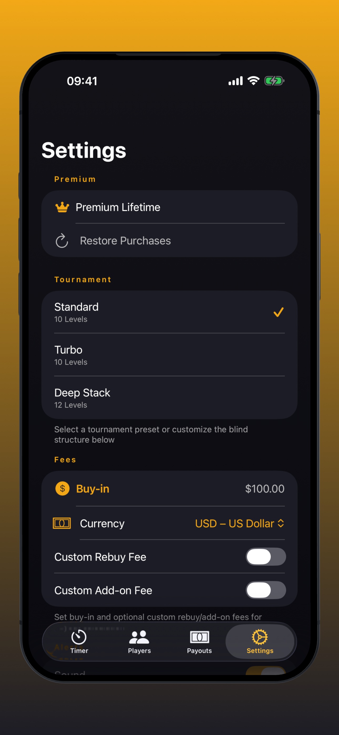 Alert settings with sound, haptics, and voice announcements