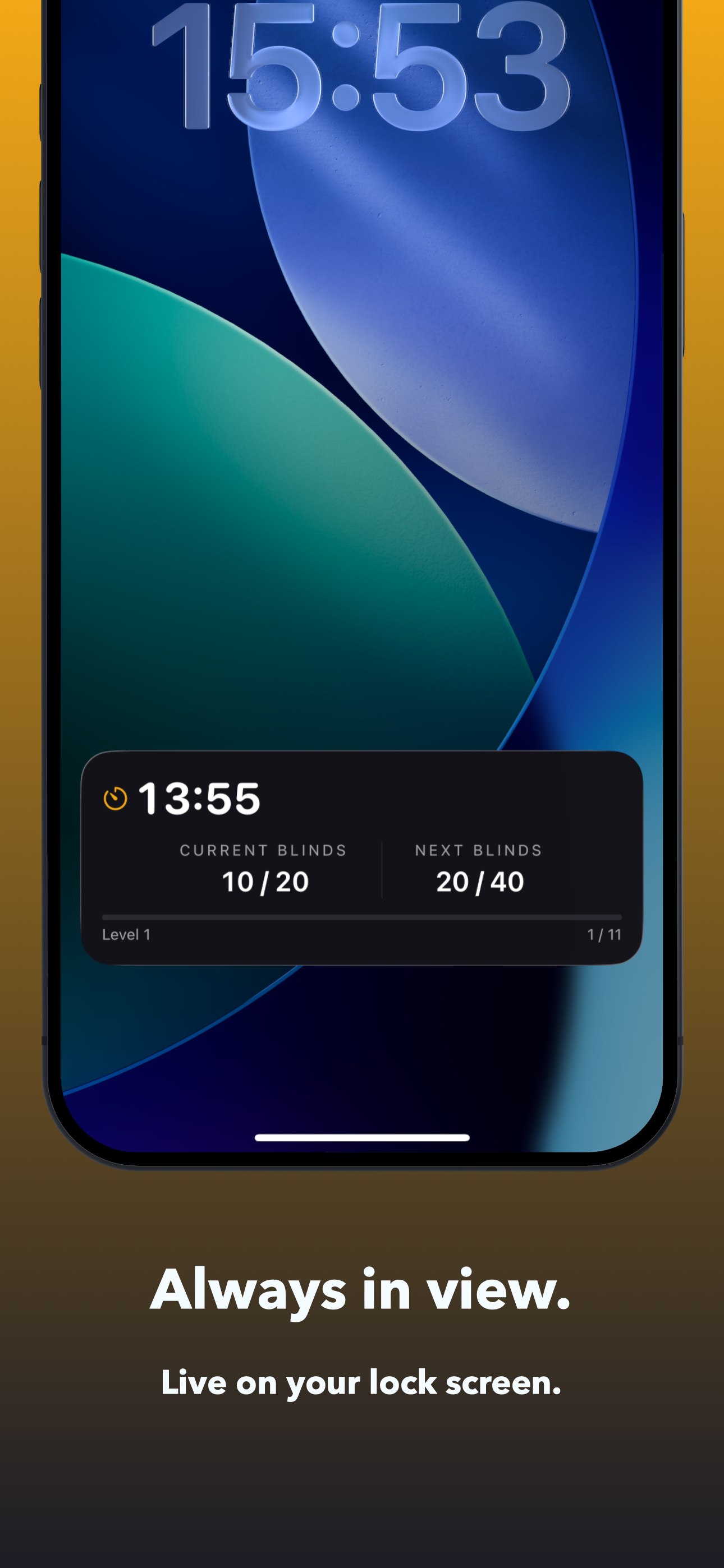 Live Activity on Lock Screen showing timer and blinds